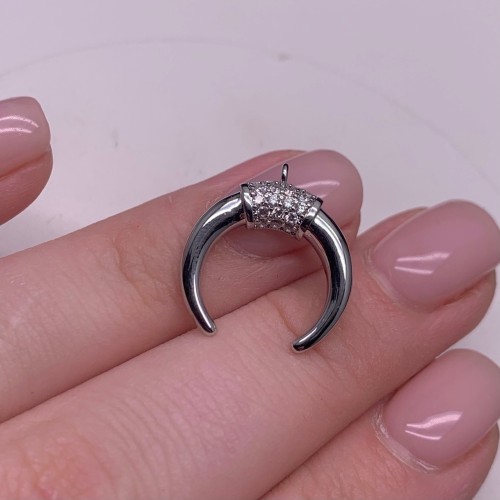 Подвеска, Лунница, родий/латунь, под серебро, с фианитами, размер 17х17 мм