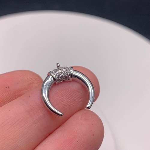 Подвеска, Лунница, родий/латунь, под серебро, с фианитами, размер 17х17 мм