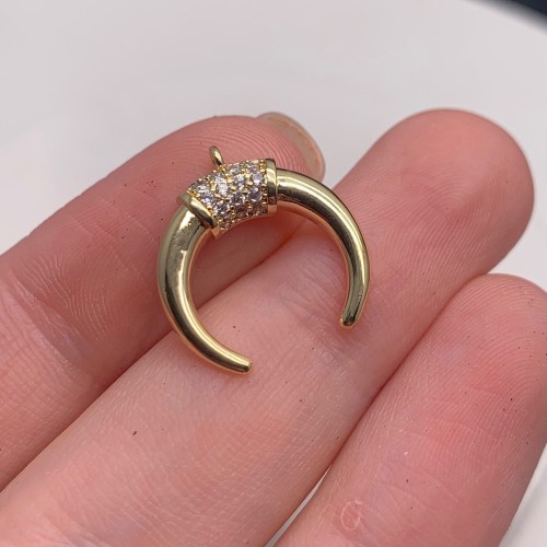 Подвеска, Лунница, латунь, под золото, с фианитами, размер 17х17 мм