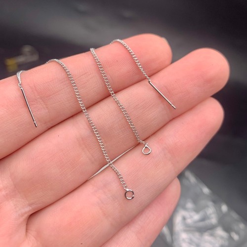 Швензы, серьги протяжки, продевки, родий/латунь, цвет серебро, размер цепочки 70+10 мм