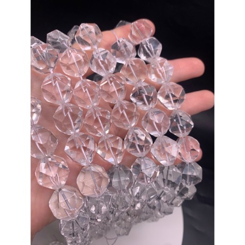 Каменные бусины, Горный Хрусталь, люкс, крупная огранка 18 мм, длина нити 19 см