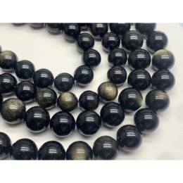 Каменные бусины, Обсидиан золотой, шарик гладкий, 14 мм, длина нити 38 см
