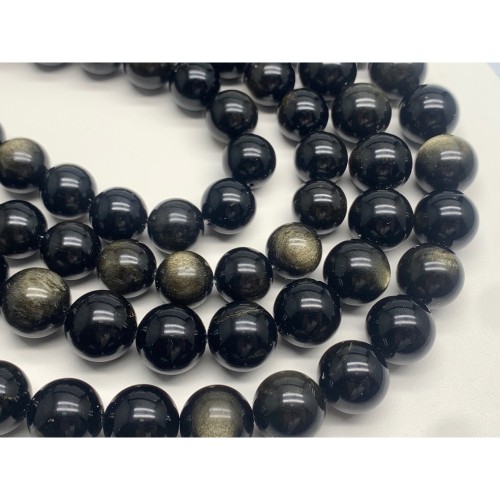 Каменные бусины, Обсидиан золотой, шарик гладкий, 14 мм, длина нити 38 см