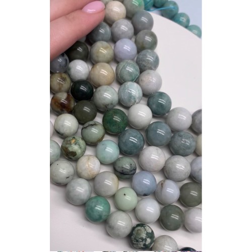 Каменные бусины, Нефрит Микс, шарик гладкий, 15,5-16 мм, длина нити 38 см