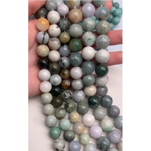 Каменные бусины, Нефрит Микс, шарик гладкий, 15,5-16 мм, длина нити 38 см