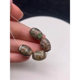 Бусина Дзи "417", Дракон, Агат, зелёный, тонированный, состаренный, кракле, 13х10 мм, цена за 1 шт.