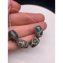 Бусина Дзи "420", Черепаха, агат, зелёный, тонированный, состаренный, кракле, 13х10 мм, цена за 1 шт.