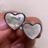 Швензы, сердце, вставка перламутр, родий/латунь, цвет серебро, размер 17х12 мм