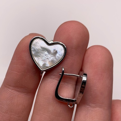 Швензы, сердце, вставка перламутр, родий/латунь, цвет серебро, размер 17х12 мм