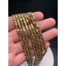 Каменные бусины, Гематит синтетический, золото, плоский, размер 4х2 мм, нить 40 см