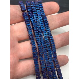 Каменные бусины, Вулканическая лава, синяя, тонированная, квадрат 4х2 мм, длина нити 38 см