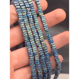 Каменные бусины, Вулканическая лава, голубая, тонированная, квадрат 4х2 мм, длина нити 38 см