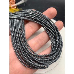 Каменные бусины, Гематит синтетический, темное серебро, матовый, шарик огранка, размер 2 мм, нить 38 см