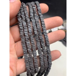 Каменные бусины, Вулканическая лава, серая, квадрат 4х2 мм, длина нити 38 см