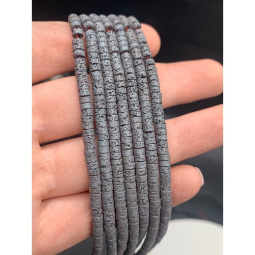 Каменные бусины, Вулканическая лава, серая, шайба 4х2 мм, длина нити 38 см