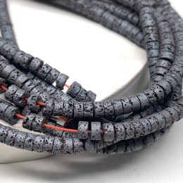 Каменные бусины, Вулканическая лава, серая, шайба 4х2 мм, длина нити 38 см