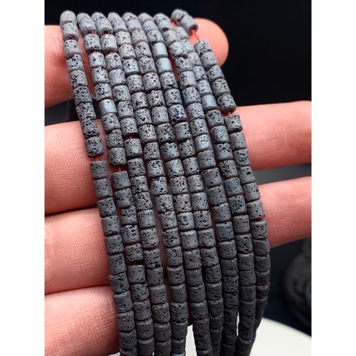 Каменные бусины, Вулканическая лава, серая, трубочки, 4х4 мм, длина нити 38 см