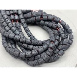 Каменные бусины, Вулканическая лава, серая, трубочки, 4х4 мм, длина нити 38 см