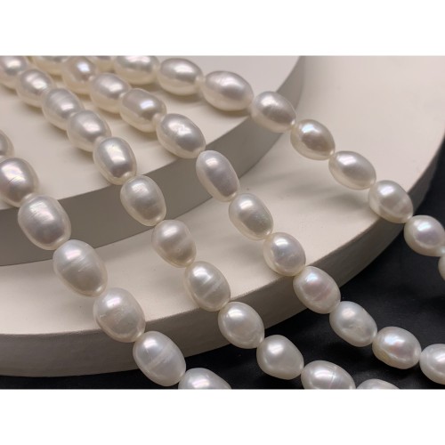 Каменные бусины, Жемчуг, белый, рис, 8-9 мм, длина нити 36 см