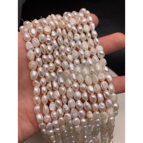 Каменные бусины, Жемчуг, белый, фриформы, 6-7 мм, длина нити 37 см