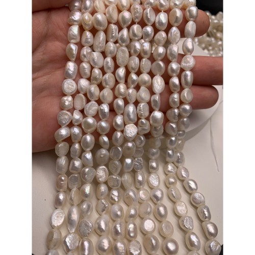 Каменные бусины, Жемчуг, белый, фриформы, 9-10 мм, длина нити 36 см