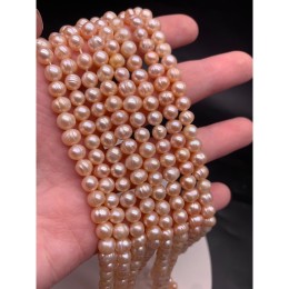 Каменные бусины, Жемчуг, бежевый, шарик, 6-7 мм, длина нити 35 см