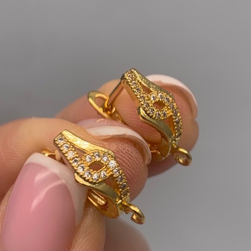 Швензы, вставка фианиты, латунь, цвет золото, размер 15,5х13,5 мм