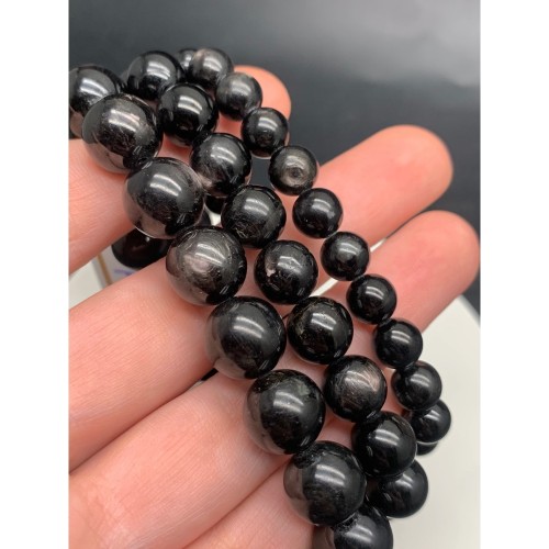 Каменные бусины, Гиперстен, люкс, шарик гладкий, 8 мм, длина нити 19 см