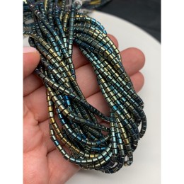 Каменные бусины, Гематит синтетический, голубо-зеленый, трубочки, размер 3х3 мм, нить 38 см