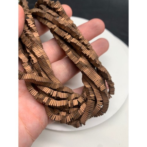 Каменные бусины, Гематит синтетический, квадрат, матовый, цвет бронза, размер 4х1 мм, нить 38 см