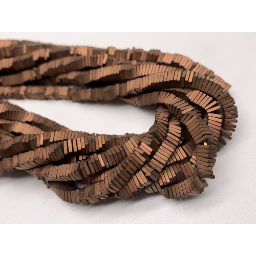 Каменные бусины, Гематит синтетический, квадрат, матовый, цвет бронза, размер 4х1 мм, нить 38 см