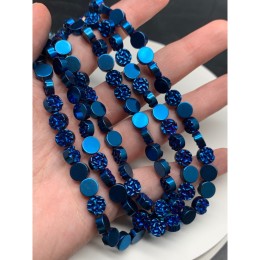 Каменные бусины, Гематит синтетический, круг, цвет синий, размер 8х4 мм, нить 38 см