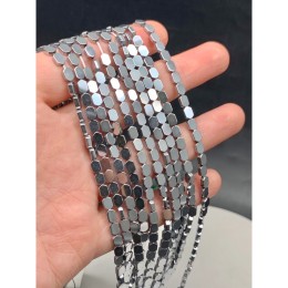 Каменные бусины, Гематит синтетический, плоский шестиугольник, цвет серебро, размер 4х6 мм, длина нити 38 см