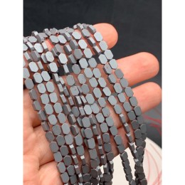 Каменные бусины, Гематит синтетический, матовый, плоский шестиугольник, цвет темное серебро, размер 4х6 мм, длина нити 38 см