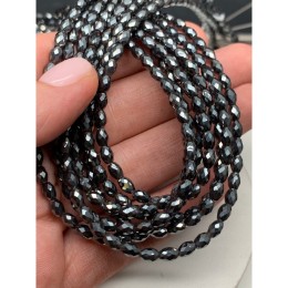 Каменные бусины, Гематит синтетический, бочонок, огранка, темное серебро, размер 5х8 мм, длина нити 38 см