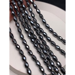 Каменные бусины, Гематит синтетический, бочонок, огранка, цвет темное серебро, размер 5х3 мм, длина нити 38 см