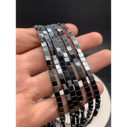 Каменные бусины, Гематит синтетический, плоский квадрат, цвет темное серебро, размер 4х4х2 мм, нить 38 см