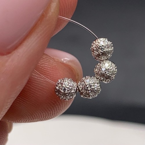 Бусина, со стразами, серебро 925, родированное, шарик 3 мм