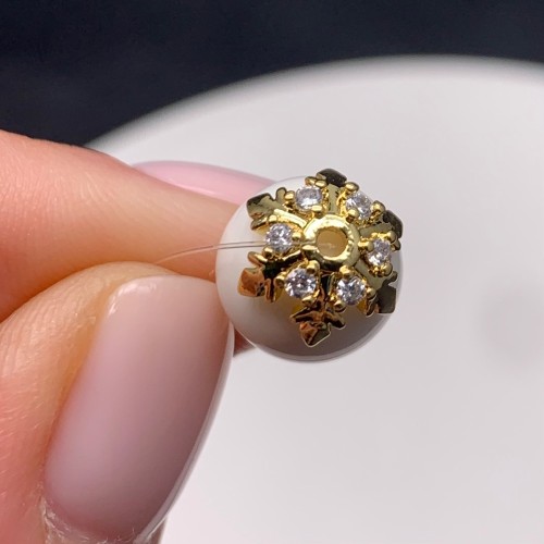 Шапочка для бусин, вставка фианиты, латунь, цвет золото, размер 10 мм, цена за 1 шт. 18215