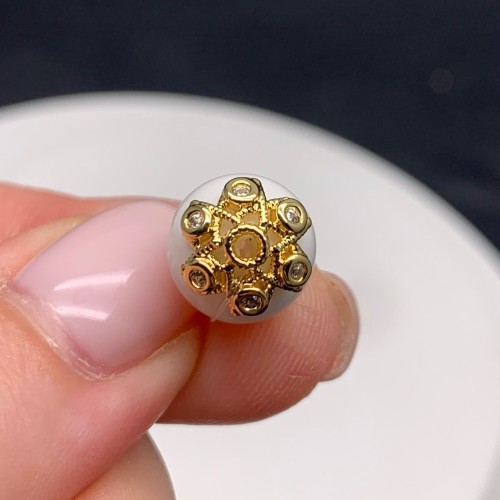 Шапочка для бусин, вставка фианиты, латунь, цвет золото, размер 10 мм, цена за 1 шт. 18217