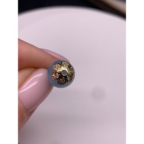 Шапочка для бусин, вставка фианиты, латунь, цвет золото, размер 8 мм, цена за 1 шт.