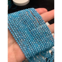 Каменные бусины, Цирконий кубический, (т.н. Циркон), голубой кристалл, шарик огранка, 3 мм, длина нити 38 см