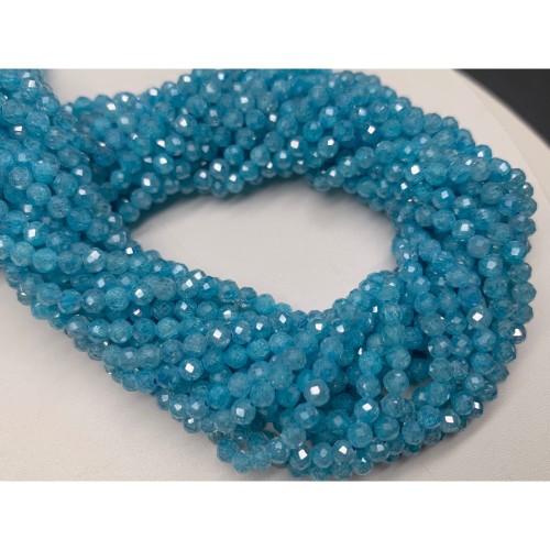 Каменные бусины, Цирконий кубический, (т.н. Циркон), голубой кристалл, шарик огранка, 3 мм, длина нити 38 см
