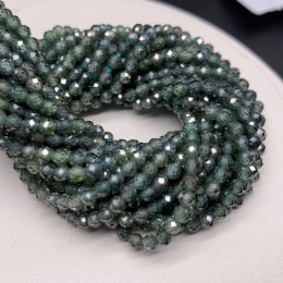 Каменные бусины, Цирконий кубический, (т.н. Циркон), серо-зеленый кристалл, шарик огранка, 3 мм, длина нити 38 см