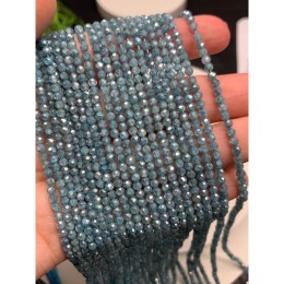 Каменные бусины, Цирконий кубический, (т.н. Циркон), серо-голубой кристалл, шарик огранка, 3 мм, длина нити 38 см