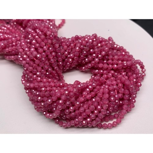 Каменные бусины, Цирконий кубический, (т.н. Циркон), ярко розовый кристалл, шарик огранка, 3 мм, длина нити 38 см