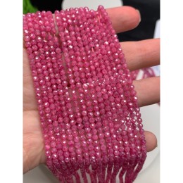 Каменные бусины, Цирконий кубический, (т.н. Циркон), ярко розовый кристалл, шарик огранка, 3 мм, длина нити 38 см