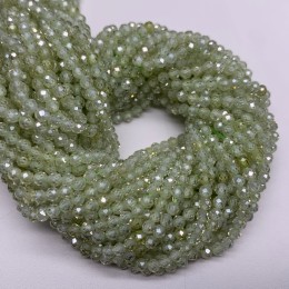 Каменные бусины, Цирконий кубический, (т.н. Циркон), желто-зеленый кристалл, шарик огранка, 3 мм, длина нити 38 см