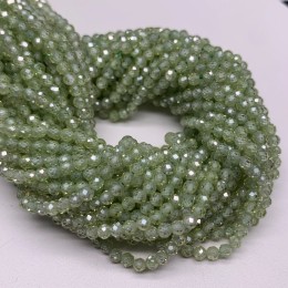 Каменные бусины, Цирконий кубический, (т.н. Циркон), светло-зеленый кристалл, шарик огранка, 3 мм, длина нити 38 см