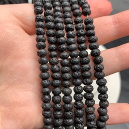 Каменные бусины, Вулканическая лава, черная, бублик, 4х6 мм, длина нити 38 см